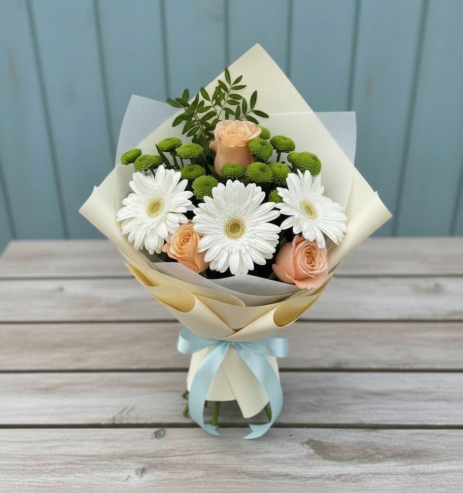 Букет цветов из: Герберы, Розы и Хризантемы в Курорт-Дарасун