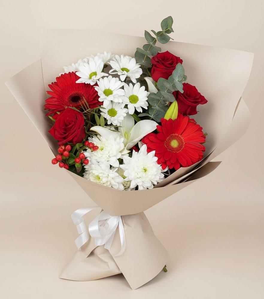 Букет цветов из: Розы, Хризантемы, Герберы и Лилии в Курорт-Дарасун