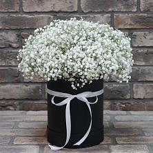 Цветочная композиция из Гипсофила в шляпной коробке в Курорт-Дарасун